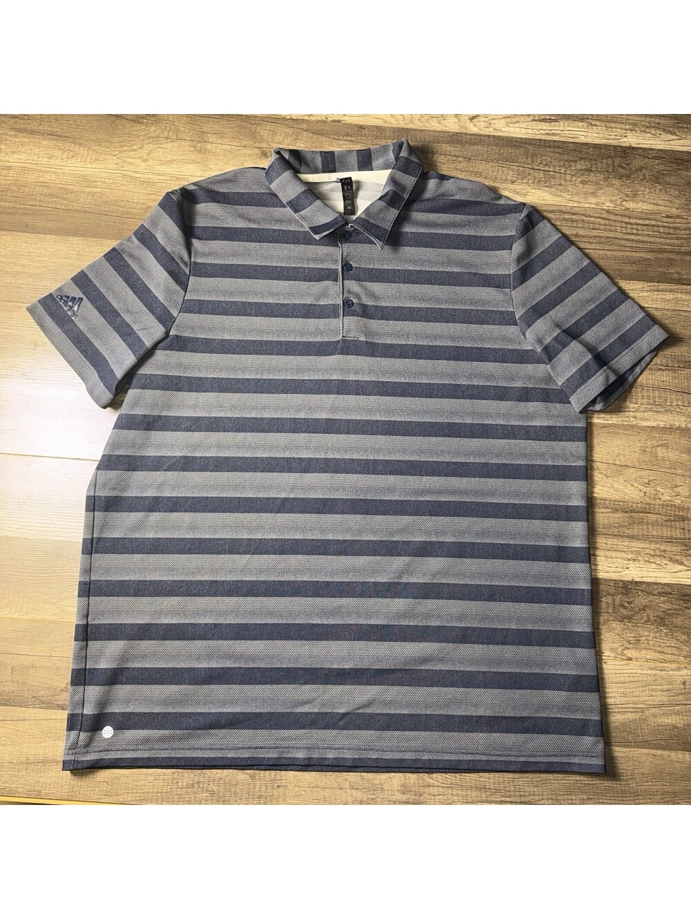 Adidas Polo Shirt Men 2XL Blue Grey Golf Golfer Athletic Striped Stretch